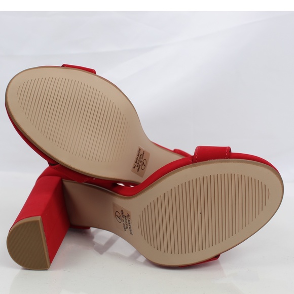 Red Open Toe Ankle Strap Block Heel - Picture 4 of 6